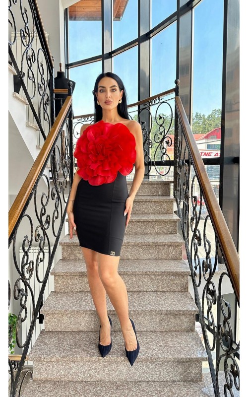 ROCHIE BUTIK888 SCURTĂ NEAGRĂ CU FLOARE